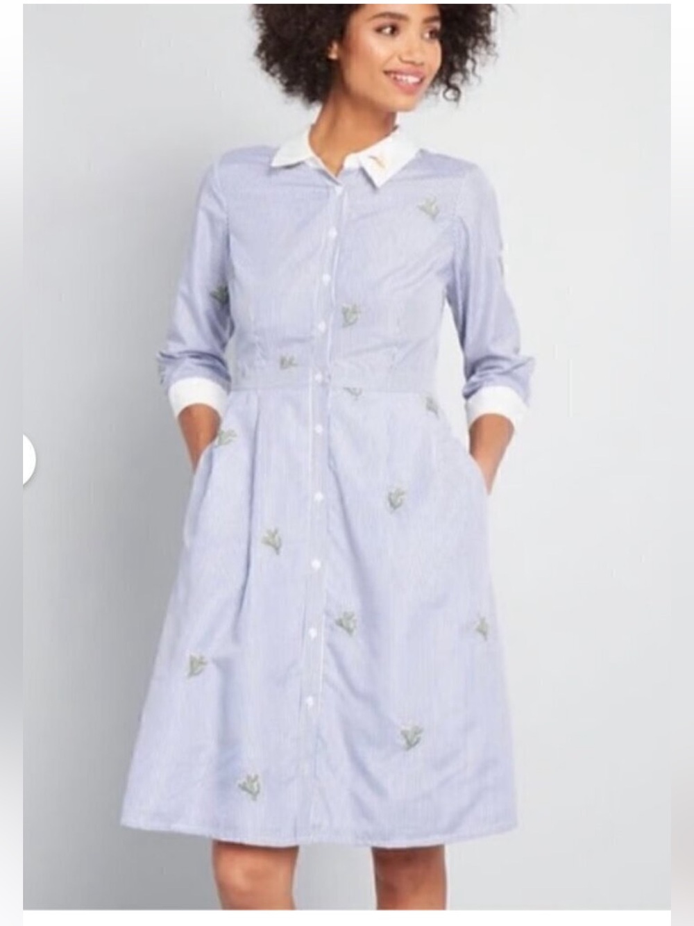 ModCloth Shirt Dress Whimsy Stripes Hummingbird Cactus Applique Size 0 Retro